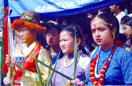 Sikkimese Children in Three Ethnic Costumes